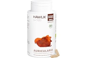 ‎HAWLIK HAWLIK Vitalpilze Auricularia Extrakt Kapseln - 240 Kapseln - Mit Vitamin C - Natürlicher Anbau - Vegan - Zuckerrohr-Dose