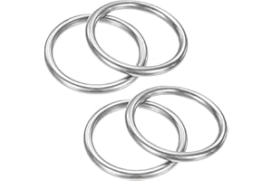 TIXIPEM 40mm Dia Metal O Rings [4Pcs] - 316 Stainless Steel 5mm THK Multi-Purpose Welded Round Rings Use for Crafts & Camping Belt & Dog Leashes - Seamless Lifting Hoops