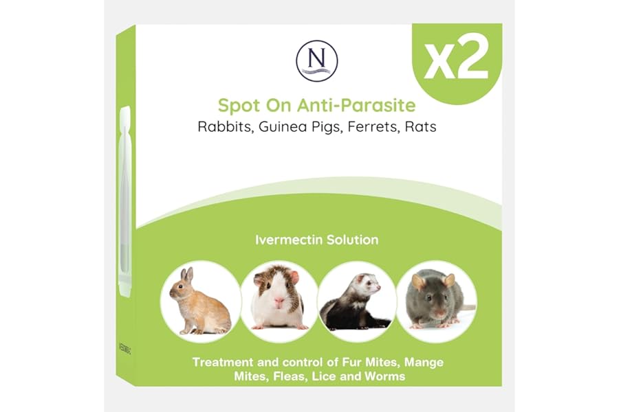 Naqua - 2 x VET STRENGTH - Anti-Parasite Spot On Pipettes. Treatment for Rabbits, Ferrets, Guinea Pigs, Rats & Chinchilla. Kills fleas, lice, mange mites (2 Pipettes)