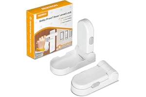 REDTRON Door Level Lock (Upgraded), 2 Pack Baby Door Safety Locks with 3M Adhesive, Childproof Door Handle Lock for Bedroom, Bathroom, Kitchen, Easy to Install, No Tools Required (White)