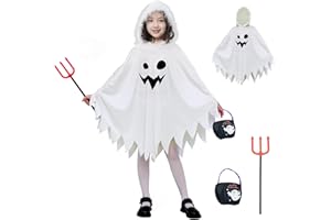 ZUCOS Costume di Halloween da Fantasma Bianco per Bambini con Sacchetto di Zucca