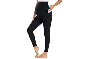 Ymmott Maternity Leggings Över Magen Med Fickor Hög Midja Svarta Mjuka Magstöd Stretchiga Graviditetsbyxor Yoga Träningspyjamasbyxor