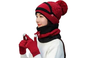 JFAN 4 in 1 Womens Winter Scarf Set Women Knitted Hat Warm Thickened Fuzzy Beanie Face Cover Ear Protection Glove Soft Windproof Hat and Scarf Set for Ladies Outdoor