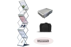 Vocpy Foldable A4 Magazine Rack, Height Adjustable, Portable Magazine Holder with Carrying Bag, Brochure Display Rack Stand, for Office Store, Exhibition Trade Show (6 Layers-Aluminum)
