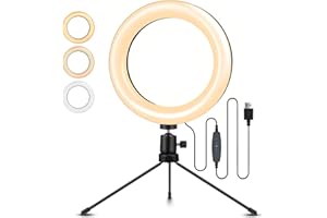 ELECTRIC GIANT 8" LED Lumière Anneau avec Trépied, 112 LEDs Perche Selfie LED Ring Light 3 Couleurs 10 Intensité pour Vidéo/Photo/Youtube/Maquillage Lampe Annulaire Réglable avec Eclairage Luminosité Réglable