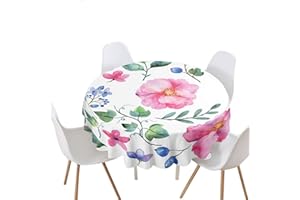 Highdi Nappe Ronde Anti Tache Impermeable, Impression Fleurs Nappe de Table de Décoration pour Cuisine Picnic Party Jardin Restaurants (Rose,Diamètre 180cm)