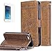 Produktbild Apple iphone 5/5s/se Neu Design Hülle mit Panzerglas,ISENPENK Vintage Design Flip Bookstyle Cover Wasserdicht Shockproof Anti Slip Protection Stoßfest Leder Case mit Standfunktion,Retro Öl Wachsmuster Blumen Print Pattern Outdoor Original Stoßdämpfend Magnetic Closure Handyhülle Wallet Tasche Case Schutzhülle Ledertasche für Apple iphone 5/5s/se 4.0Zoll-[braun]+Panzerglas/Schutzfoile/Scutzglas