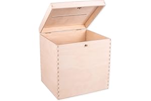 DECOCRAFT Unfinished Lockable Wooden Wedding Card Box, Decoration, Organisation, Large Natural Wood Craftsmanship, Rustic Home Decor, Keepsake, Chest 29 x 25 x 30 cm.