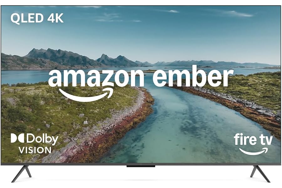 Amazon Ember 50" Omni QLED Series with Fire TV (newest gen), 4K Ultra HD smart TV, HDR10+, Dolby Vision, Dolby Audio, quad-core processor, hands-free with Alexa.