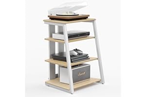 FITUEYES DESIGN 4-poziomowy stojak na media AV, drewniany stojak na telewizor, komponent, szafka, stojak stereo, wieża audio z regulacją wysokości, drewniane półki, do Apple TV/Xbox One, ps4, orzech włoski