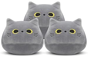 DNFASCHI Gray Cat Plush Toy, Cute Cat Stuffed Animals Plush Toy 3Pcs Gray Cat Plushie Soft Mini Cat Plush Toys for Girls Boys, Cute Stuffed Cat Doll for Birthday