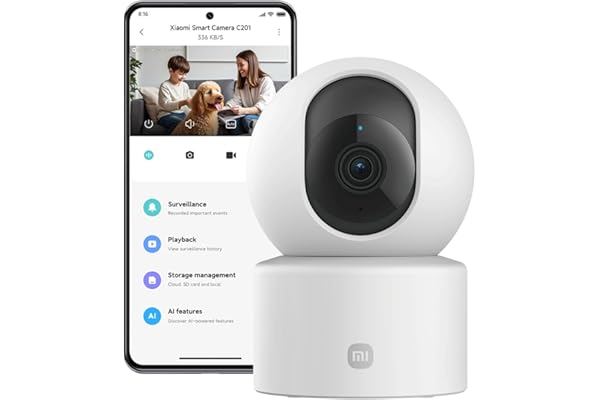 Xiaomi C201 Camara vigilancia WiFi Interior 360° 1080P HD, Camara vigilancia Bebe, WiFi 6, Cubierta Física de Lente, Visión Nocturna en Color, Audio Bidireccional, Compatible con Alexa y Google