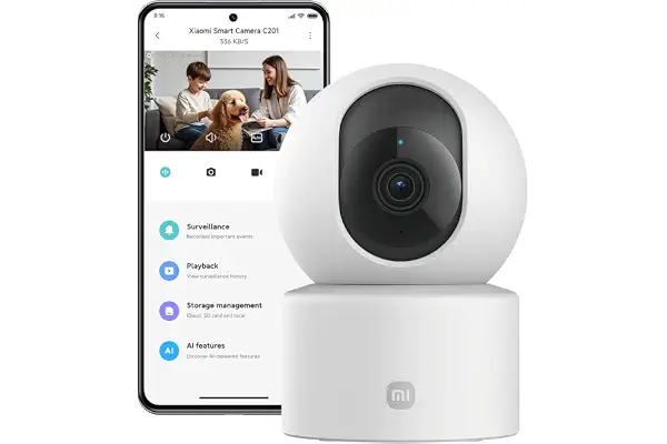 Xiaomi C201 Camara vigilancia WiFi Interior 360° 1080P HD, Camara vigilancia Bebe, WiFi 6, Cubierta Física de Lente, Visión Nocturna en Color, Audio Bidireccional, Compatible con Alexa y Google