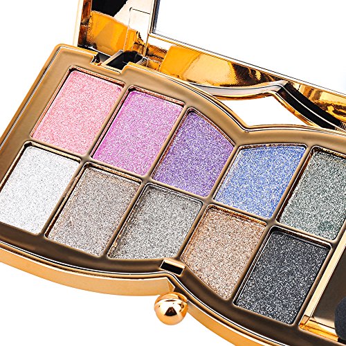 Augenschminke 10 Farben Wasserdicht Glitter Lidschatten Eyeshadow Palette make up Palette mit Pinsel (Type1) - 3
