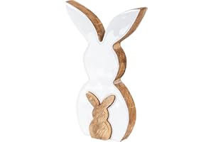 levandeo Deko Hase 2er Set H20cm Mango Holz Natur Weiß Tischdeko Frühling Ostern Deko Osterdeko Figur Osterhase