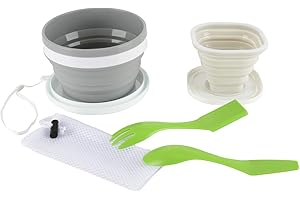 Lazymi Grand Ensemble de Vaisselle Camping - 950ML Bol Pliable en silicone, 300ML Tasse de Voyage Pliant Avec Couvercle et couverts Portable pour Pique-Nique/Randonnée/Outdoor