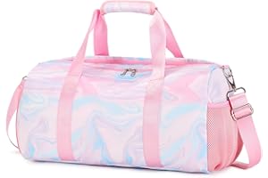 KIMWADALH Torba nocna dla dzieci, torba podróżna, torba sportowa, balet, taniec, torba gimnastyczna z przegródką na buty i kieszenią na mokre, Różowy marmur, Jeden rozmiar, Torba podróżna