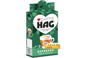 CAFFÉ HAG Hag - Caffè Macinato Decaffeinato Gusto Espresso Macinato Fresco - Miscela per Macchina Caffè Espresso e Moka - 12 confezioni da 250 gr (Totale 3 kg)