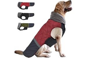 Etechydra Płaszcz dla psa, pluszowy, odblaskowy, kurtka dla psa, dwustronna, zimowa, wodoszczelna, wiatroszczelna, kurtka dla psa, ciepła odzież, kamizelka, dla małych, średnich i dużych psów, czerwony, rozmiar XXXL