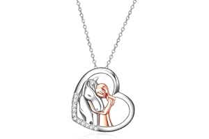 YFN naszyjnik z wisiorkiem w kształcie konia, srebro próby 925, dziewczyna obejmuje konia, prezent dla kobiet / dziewczyn