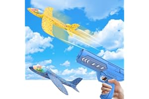 Jooheli Avion Polystyrene, 2 Pièces Avion en Polystyrène avec Pistolet Catapulte, Avion Jouet Mousse, Avion Mousse à Lancer, Jeux Extérieur Interactif, Avion Planeur Jouet pour Enfants Garçons Filles