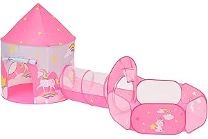 Baroni Toys 3 en 1 Túnel Tienda Pop Up y Piscina para Niños 3 4 5 6 7 Años, Rosa con Unicornios, Bolsa de Transporte, Tienda de Juguete para Casa de Niños Interior y Exterior, Juegos Infantiles