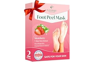 Plantifique Foot Peel Mask – 2 Pairs Exfoliating & Dermatologically Tested Foot Treatment, Removes Dead Skin & Repairs Heels for Soft Feet – Strawberry Scent, Gift for Women & Men