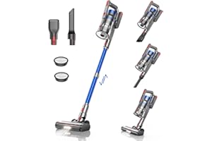 BuTure Aspirapolvere Senza Fili,33KPA/450W Scopa Elettrica Senza Fili Potente,55Mins Batteria Rimovibile,Filtraggio a 6 Strati, Anti-Avvolgimento Aspirapolvere per Peli Animali/Pavimenti/Tappeti