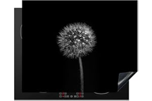 KitchenYeah© Protege Plaque Tapis Pour Induction 65x52 cm Deco Cuisine Protection Vitrocéramique Pour Cuisiniere Pissenlit - Noir - Fleurs - Botanique