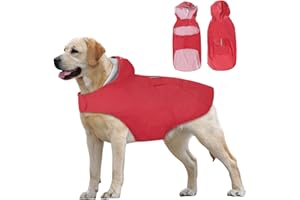 Idepet Dog Raincoat with Collar Hole, Waterproof, Reflective, Windproof Poncho with Hood for Small Medium and Large Dogs