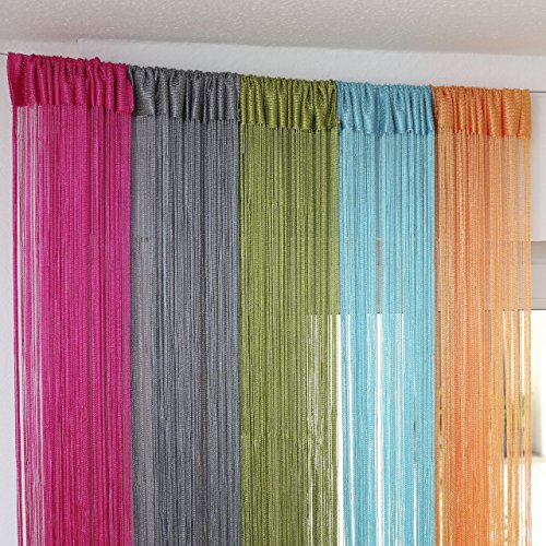 Fadenvorhang UNI 90x245cm – versch. Farben wählbar, Fadenvorhang mit Stabdurchzug,Fadengardine, Raumteiler, Türvorhang, Mückenschutz, Fliegenschutz, Faden Vorhang (Grau/ Silber) - 5