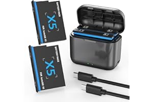 YONHUIZI 360 X5 Akku Ladegerät Set, 2 Stück 2800mAh Ersatzakku und 2-Kanal Schnellladegerät Kompatibel mit Insta360 X5 Kamera (2 Batterie+1 Ladegerät)