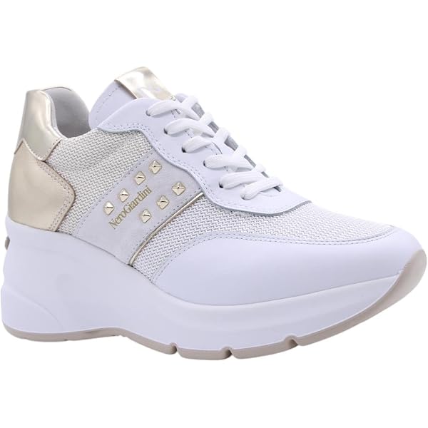 Nero Giardini E512944D Sneakers Donna In Pelle E Materiale Tecnico, Made In Italy, Con Zeppa