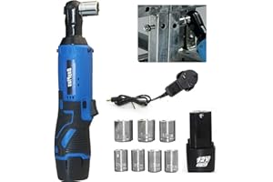 YIYAI Cordless Electric Ratchet Wrench Set - 12V Power Tool Electric Wrench 3/8" with 2 x 1500mAh Batteries, 7 sockets - Cordless Ratchet Right Angle Wrench
