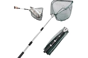 TAIHE Kescher Angeln, 130cm Teleskop Käscher Angelrute mit Langem Griff, Faltbare Gummierter Angelkescher, Karpfenkescher Angel Kescher Teich für Erwachsene und Kinder