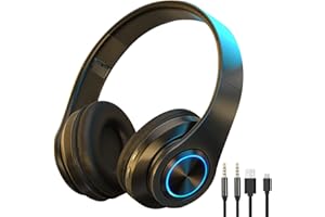 GBOKYN Casque Bluetooth sans Fil Over-Ear Pliable Casque Audio BT5.1 Reducteur de Bruit avec Micro Son Stéréo HiFi Mode Filaire et sans Fil Contrôle du Volume Lumières LED Colorées pour Voyage Travail