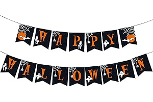 ADETEU Halloween Deko, Happy Halloween Girlande Wimpelkette Banner Flaggen für Halloween Party