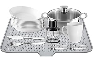 BOUFEIDA Abtropfmatte, Abtropfmatte Geschirr, Abtropfmatte Spüle Silikon mit Ablauf, Silikon Abtropfmatte für Badezimmer Küche Arbeitsplatte, Barmatte, Grau, 58 x 43 cm