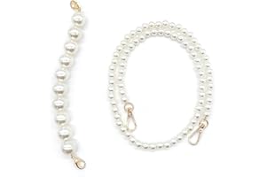 HAOBIN Perle Griff Kette Taschenkette Perle Korn Kettenriemen Taschenhenkel Kette Tasche Griff Ersatz TascheKette Dekoration Kette Schultergurtkette Ersatz Damentaschenkette (Weiß, 25 cm+80 cm)