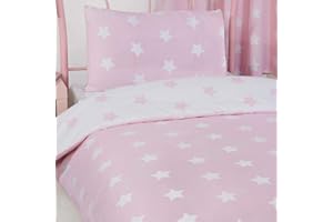 Price Right Home Pink and White Stars Kids Bedroom Range - Duvet Cover Set, Fitted Sheet Set & Curtains Available (Single Duvet Cover Set)