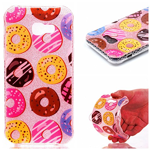 Samsung Galaxy A5 2017 Glitzer Hülle, Fraelc® Galaxy A5 (2017) Bling TPU Glänzend Backcover Silikon Schutzhülle mit Transparent - Rahmen Bumper Case Bunt Donuts Muster Handyhülle Cover Schale für Samsung Galaxy A5 (2017) + 1x Eingabestift Pen