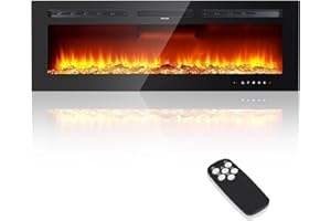 GarveeMore Electric Fireplace, 50" Wall Mounted Electric Fire with LED Flame Effect, Media Wall Fireplace with 12 Flame Colors, Log and Crystal Effects, Digital Thermostat, Timer Function