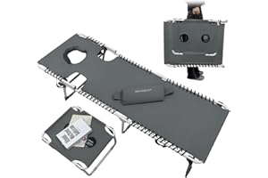 ‎WKFAMOUT WKFAMOUT Sonnenliege Klappbar mit Loch für Gesicht und Arme 5-Stufig Verstellbarer Rückenlehne Strandliege Campingliege Gartenliege Relaxliege mit Klapptisch Kissen 190x59CM Grau