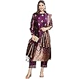 VredeVogel Women's Cotton Silk Jacquard, Banarasi Silk Kurta Pant With Dupatta Set