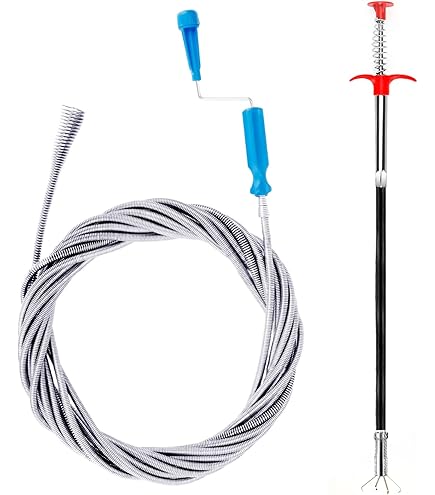 Buisreinigingsspiraal 2 x 3 m, spiraaldiameter 12 mm, met 6 ontstoppersnijkoppen en 1 elektrische adapter, reinigingsspiraal voor stalen buizen, efficiënte ontstopper