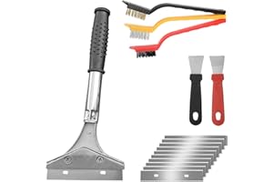TEARMIER Heavy Duty Scraper Set, Wall Paper Scraper Tool with10 Blades + 3 Stove Brushes + 2 Super Scrapers, Tile Scraper Paint Scraper Tool Effortless Removal of Wallpaper, Floor Tiles, and Stubborn Material