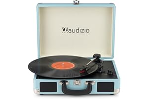 Audizio RP116BL Briefcase Record Player, Retro Bluetooth In/Out Vinyl Turntable with Built-In Stereo Speakers, USB MP3 Conversion, Compact Portable Design, Blue Finish