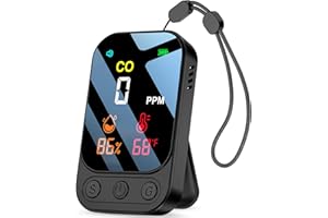 YOJOCK Portable 3-in-1 Carbon Monoxide Detector, Rechargeable CO Detector with Temperature & Humidity, 168+ Hours Standby, Loud Audible & Visual Alarm for Home, Travel, RV & Camping (black)
