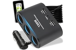 ‎RETOO Retoo Rozdzielacz zapalniczki samochodowej, 3-komorowy, ładowarka samochodowa z 2 x USB 1 x typ C, adapter z rozdzielaczem kabla, gniazdko 12 V, 24 V, 120 W, Power Delivery Quick Charge do samochodu,