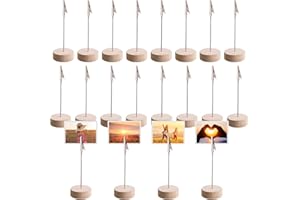 FLEARITZO 20 PCS Porta Fotos con Pinzas Portafotos - Memo Clip Madera soporte para Fotos con Pinzas en forma de cocodrilo y base de pino adecuados para oficina bodas fiestas tiendas restaurantes (Cilindro)